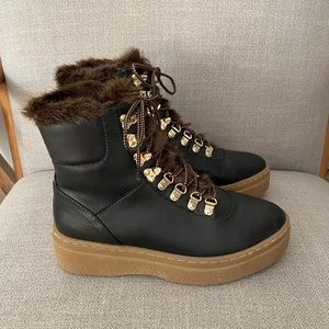 Zara Winter Fur Lined Brown Leather Boot